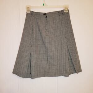 M.J. Carroll vintage grey plaid pleated knee length skirt size 8 preppy academia